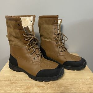 Rugged Outback Men's Brown Black Leather Mid-Calf Winter Boots Lace Up Size 12